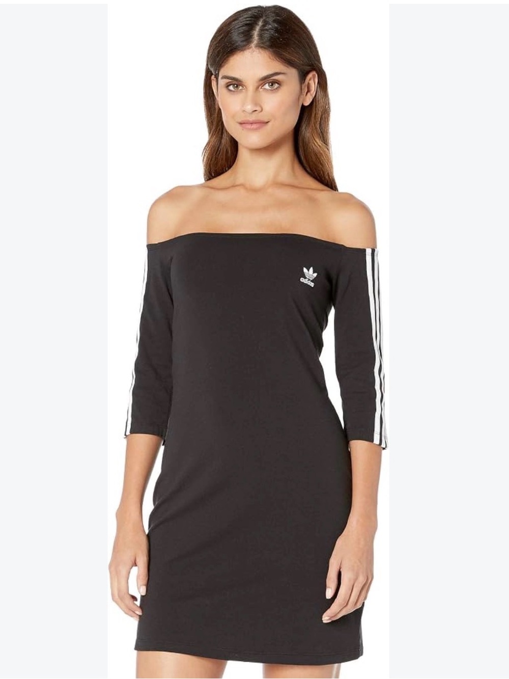 adidas Black Off-Shoulder Three-Stripe Bodycon Dress